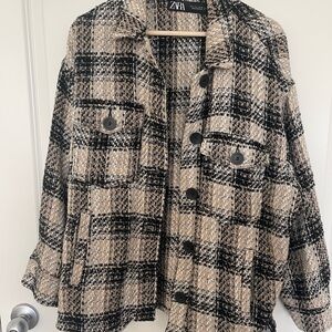 Zara Black and Cream Plaid Jacket